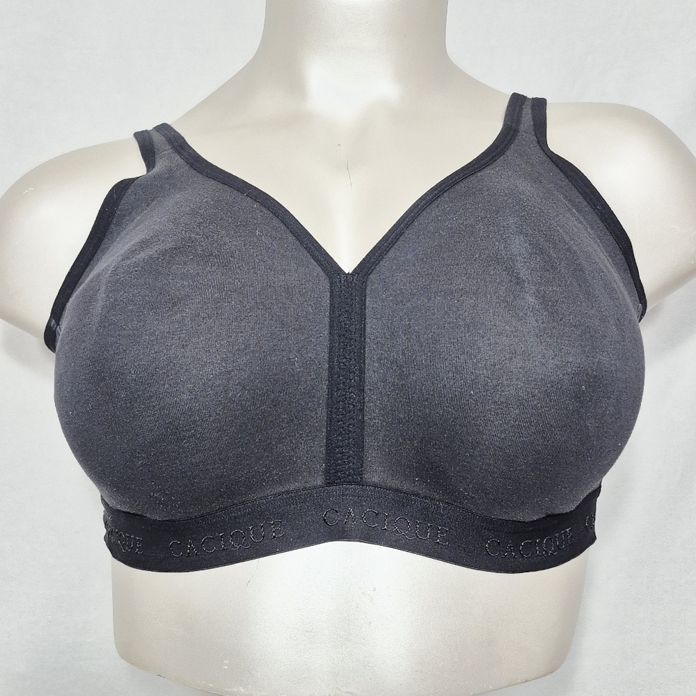 44F Cacique Lightly Lined Wire Free Cotton Soft Cup Logo Band Bra Black